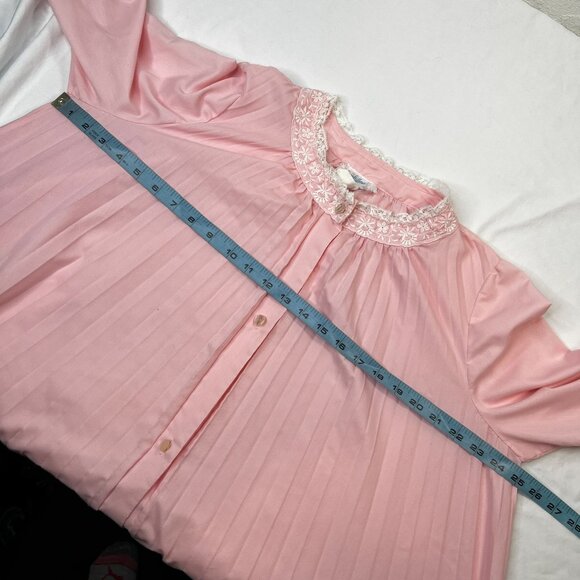 Vintage 60s Eve Stillman Nightgown Robe Embroidered Pleated Lace Pink Small - Picture 3 of 10